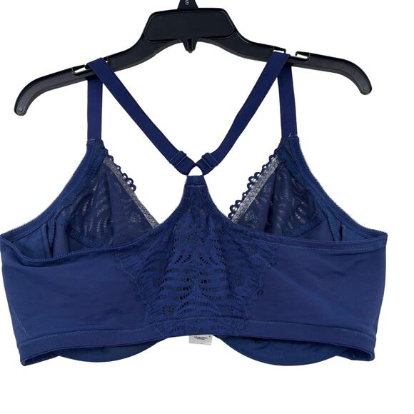 Glamorise Bra Size 38F Navy Blue Wonder Wire Front Close T-Back Lace Underwire - Picture 4 of 7